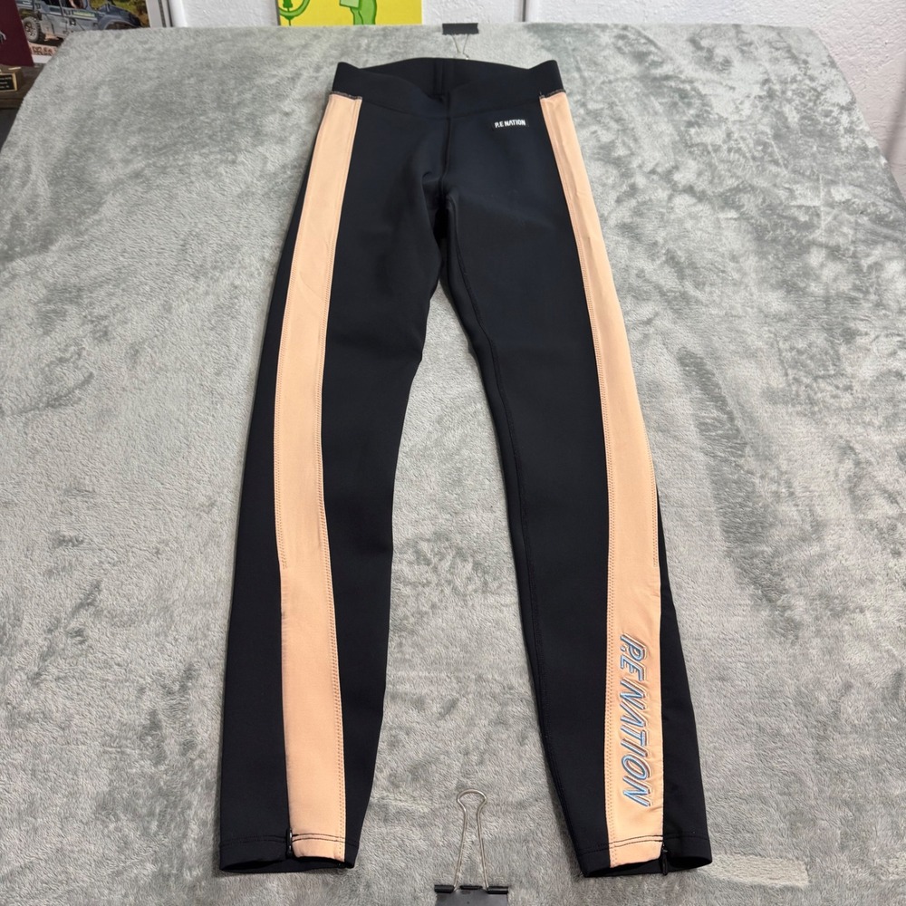 PE Nation Womens Black Peach Side Stripe Ankle Zip Leggings XS PE-A03
